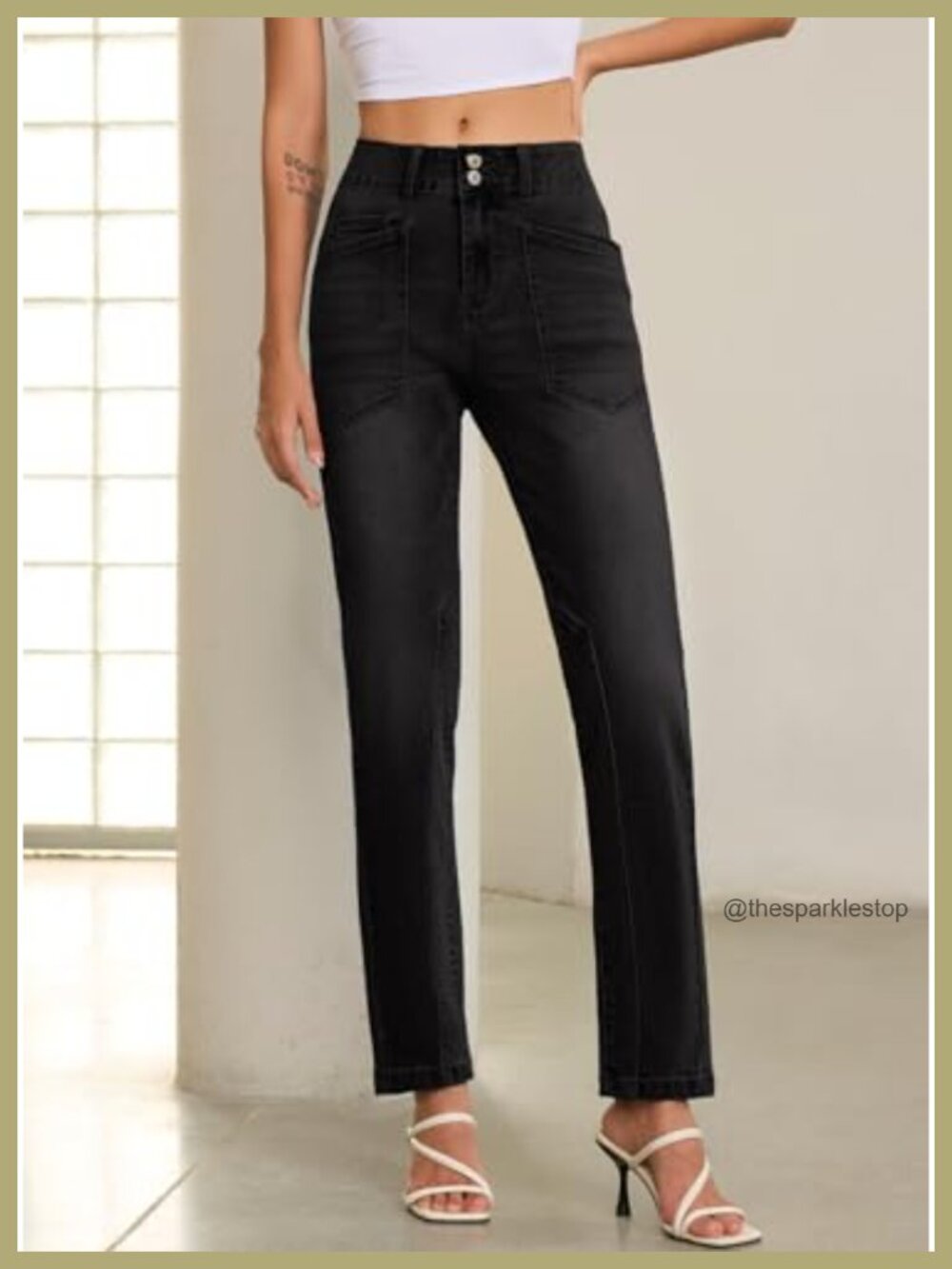 High Waisted Stretchy Trendy Paneling Straight Leg Relaxed Fit Ankle Denim Jeans - Picture 2 of 5